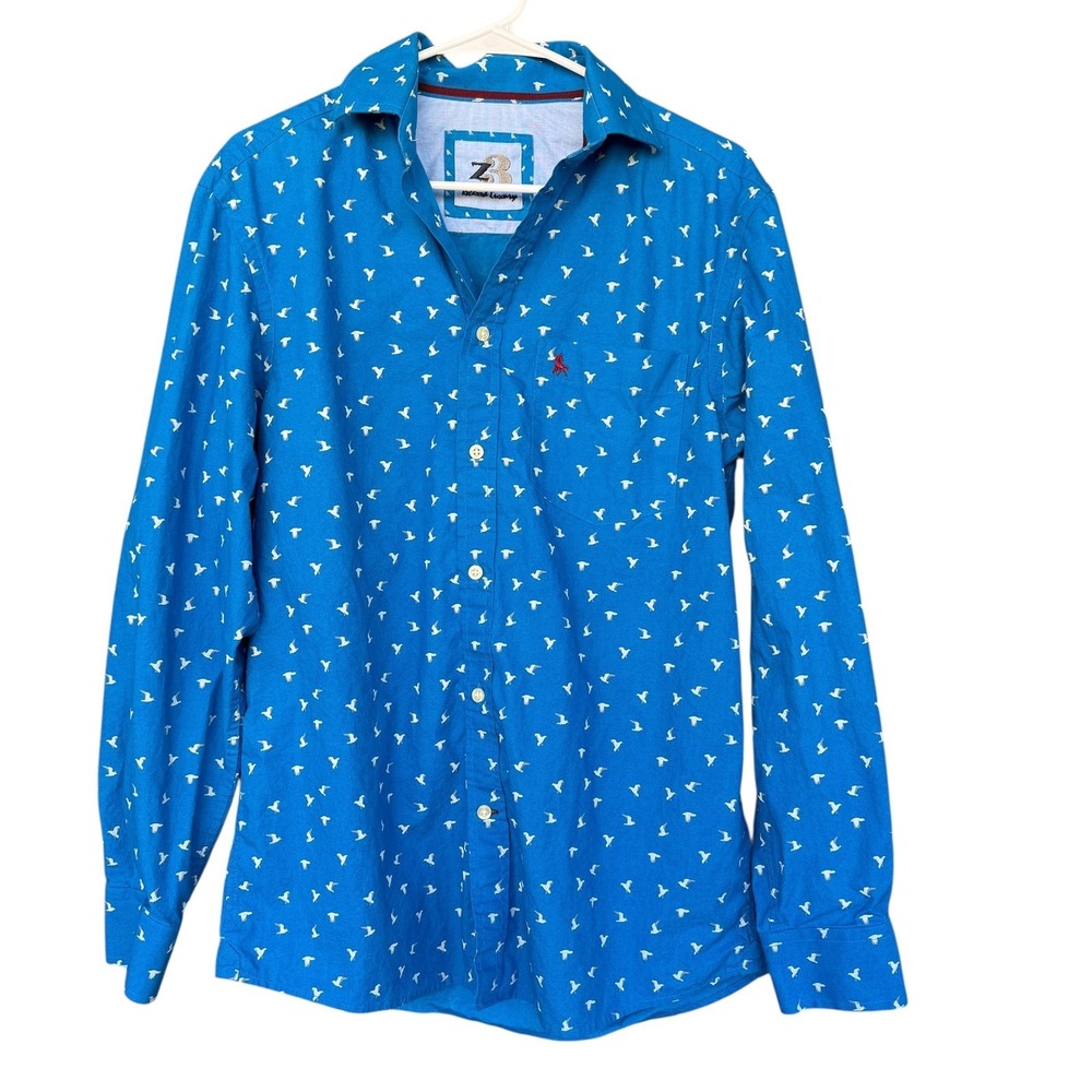 Z3 Shirt Mens Small Blue Seagull Print Long Sleeve Button Up Cotton Casual